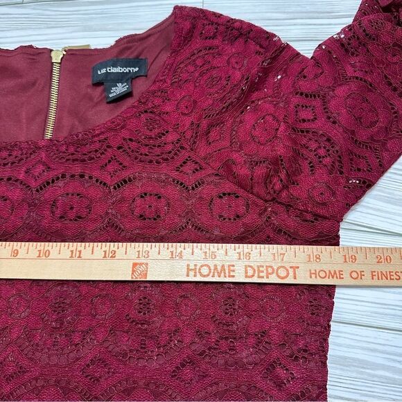 LIZ CLAIBORNE ROMANTIC BURGUNDY RED LACE FITTED STRETCH SHEATH COCKTAIL DRESS 12 - Picture 7 of 10